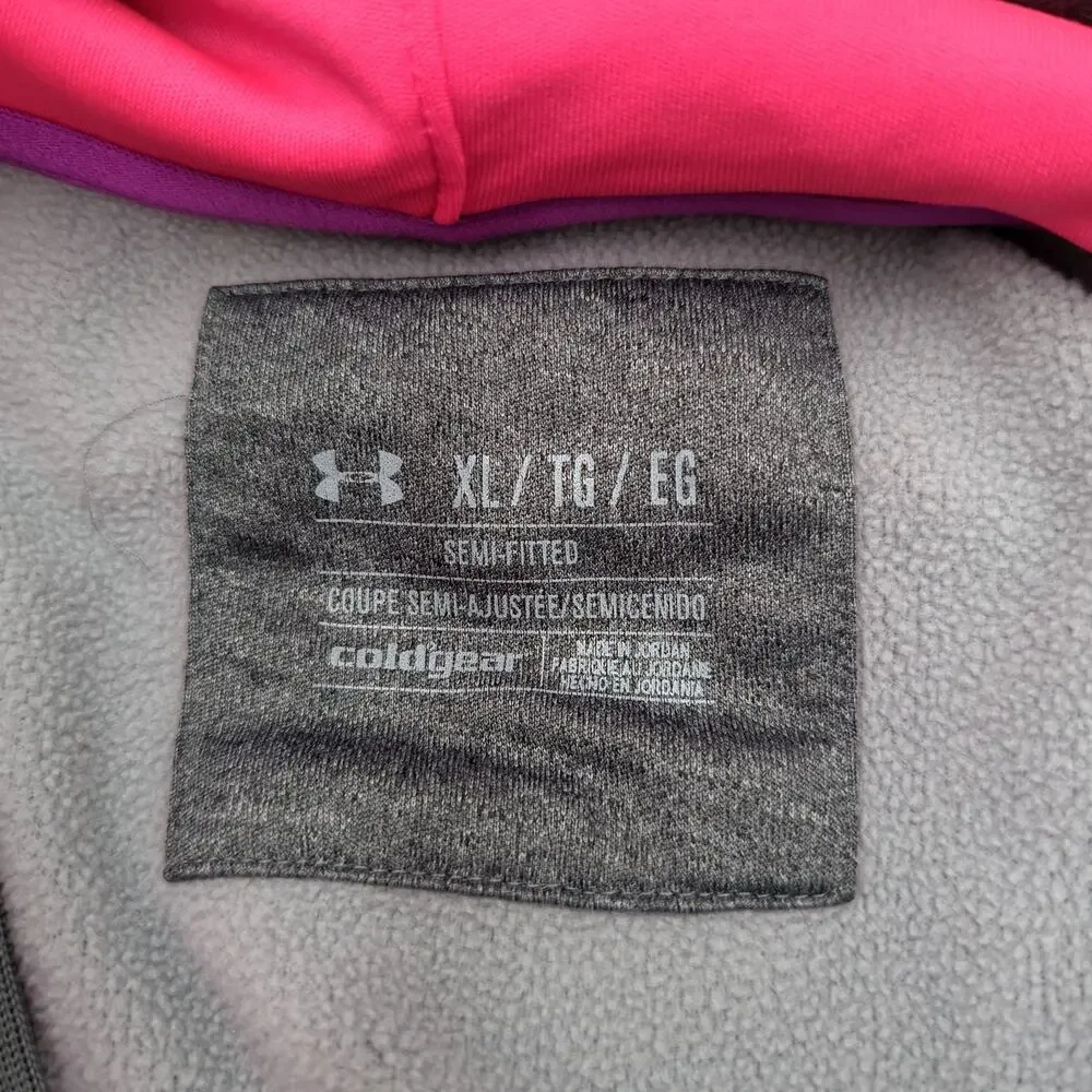 Under Armour XL ColdGear Hoodie Gray Pink - Semi-Fitted - Picture 3 of 3